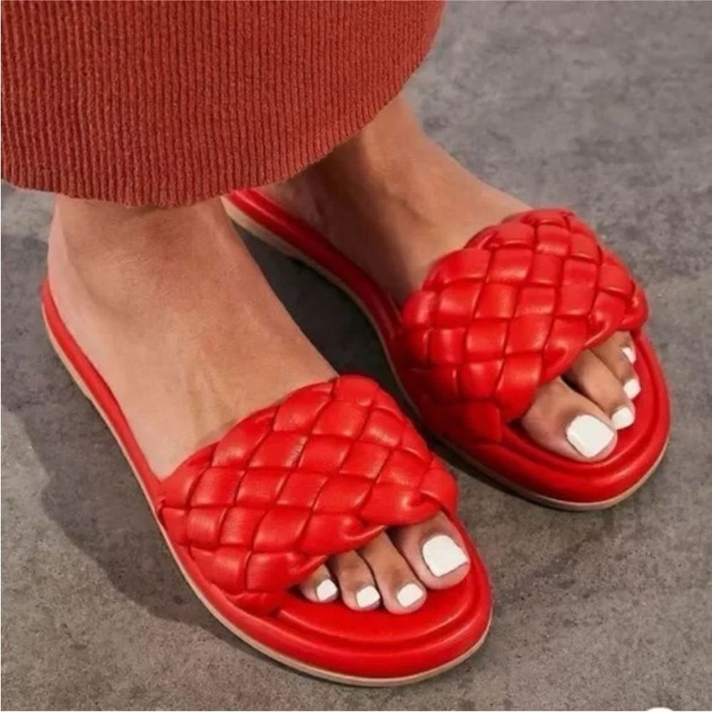 Free People Seychelles Wilma Woven Sandals Flat Slides Deep Orange US 6 NWOB